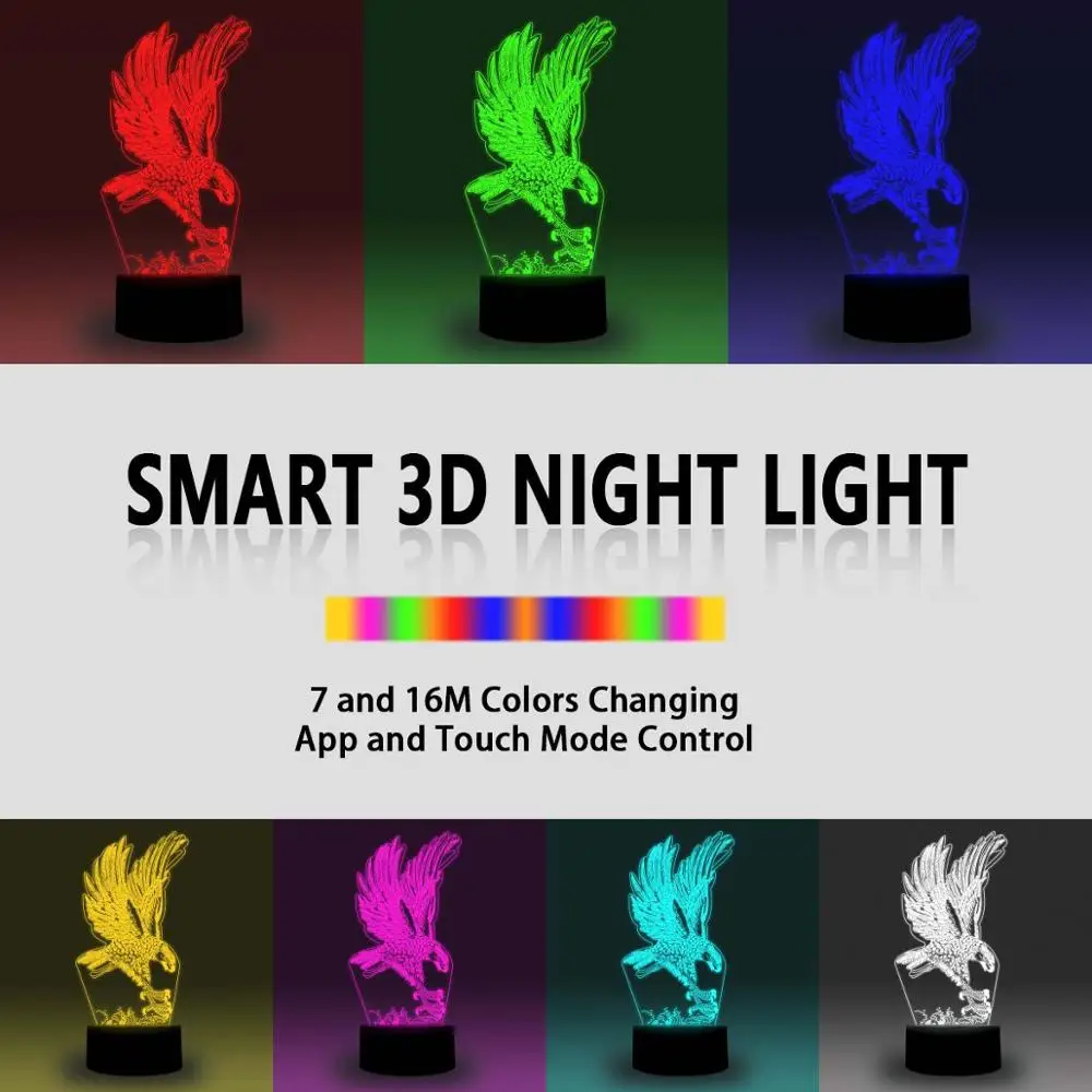 NiteApps 3D орел ночник настольная лампа Иллюзия украшение лампа подарок на день рождения приложение/сенсорное управление