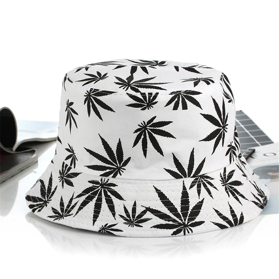 Women Men Leaf Design Bucket Hat Beach Sun Hat Leisure Panama street Hip Hop cap Couple flat fisherman Cotton Hats