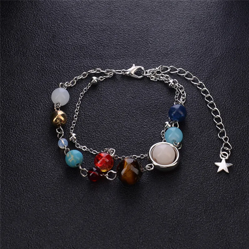 New Multi-layered Anklet Women Galaxy Eight Planets Beaded Anklet Adjustable Alloy Foot Chain Simple Fashion Charm Jewelry