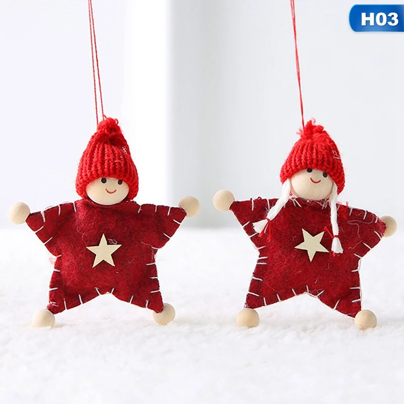 2 шт./компл. Merry Christmas шерстяного фетра пара маленькая кукла милая Пижама с рождественским принтом, пижама подвесное украшение праздничные вечерние год поставки украшения
