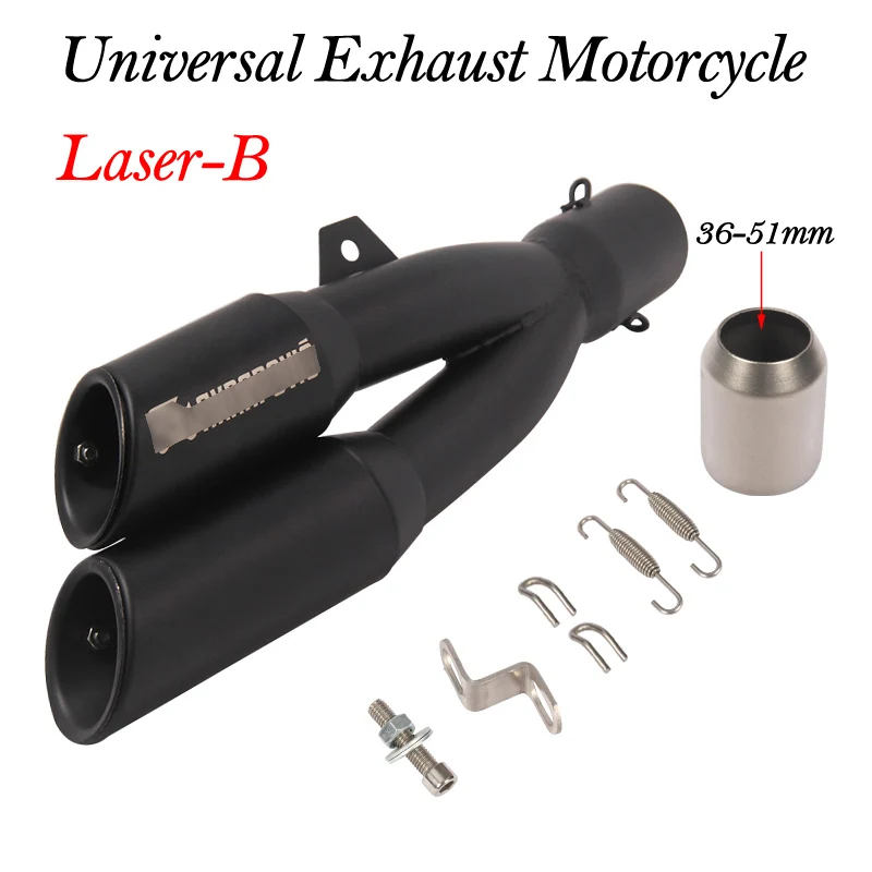 Универсальный мотоциклетный глушитель с двойным отверстием выхлопной трубы на входе 36~ 51 мм Pot Echappement Moto rbike Escape лазерные маркерные наклейки - Цвет: Laser-B