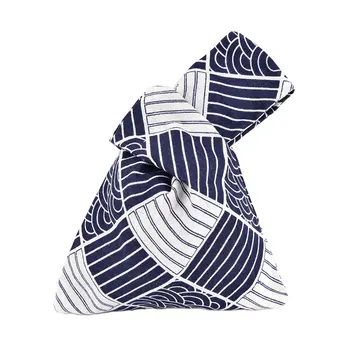 

Women Wrist Bag Lunch Pouch Office Small Stripe Tote Picnic Cotton Linen Japanese Style Daily Fashion With Handle Mini Portable