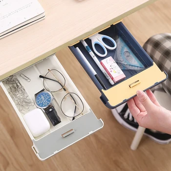 

Creative Invisible Under Desk Drawer Storage Box Space Saving Self-adhesive Pen Organizer Case Table Organizer Box