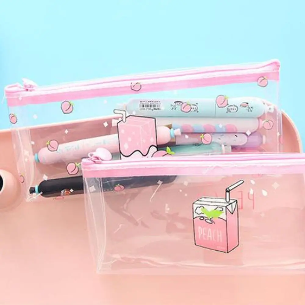 Peach Milk Transparent PVC Pencil Case Cute Storage Bag Stationery Student pouch School Pen Supplies|Пеналы| |