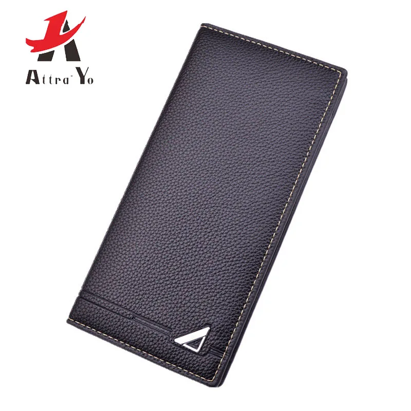 

Attra-Yo 2019 Three fold wallet Delicate and lightweight long wallet pu leather man wallet Metal triangle decoration two colors