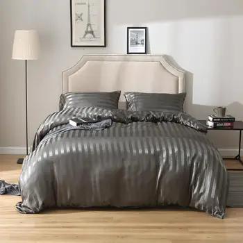 

Satin Silk Luxury Style Bedding Set Satin Strip Bed Linen Set Cover Set King Cover Bedclothes Pillowcase Duvet Duvet Quilt Size