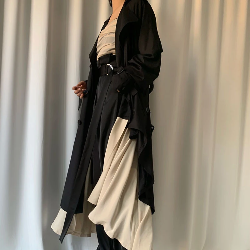 [EAM] Women Pleated Irregular Big Size Trench New