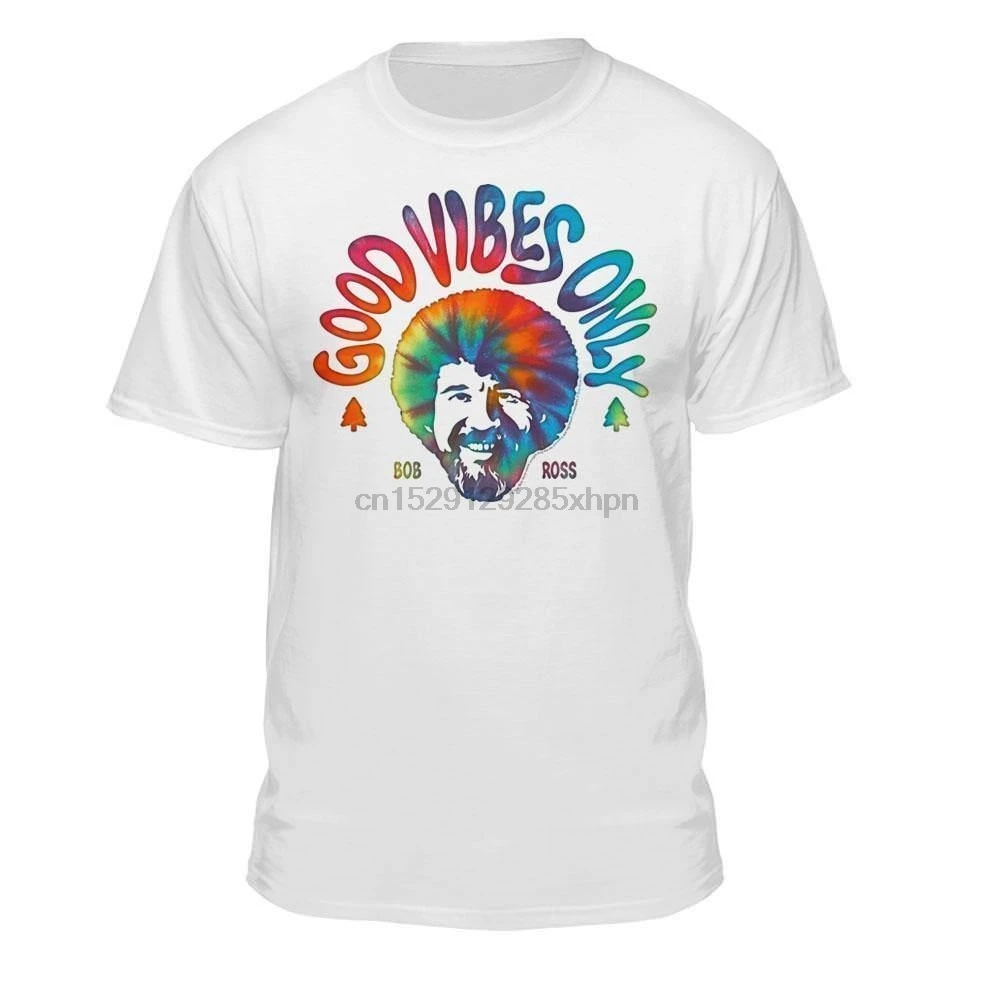 Футболка с надписью Bob Ross Good Vibes Only белая на заказ | Мужская одежда