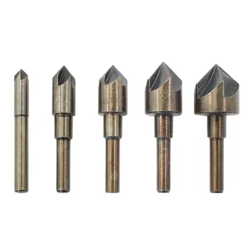 

82 Degree Five-Blade Chamfering Round Handle Taper 5Pc Inch Woodworking Deburring Countersunk Head Boring High Speed Steel