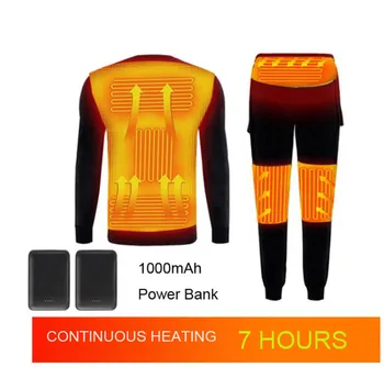 

Winter Heated Underwear Fleece Lined Heating Thermal Underwear Set USB Electric Heated T-Shirts & Pants Battery Powered Ski Wear