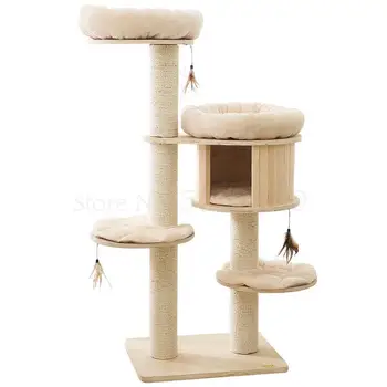 

Large solid wood cat climbing frame wooden belt cat nest sisal column cat tree cat nest one SF