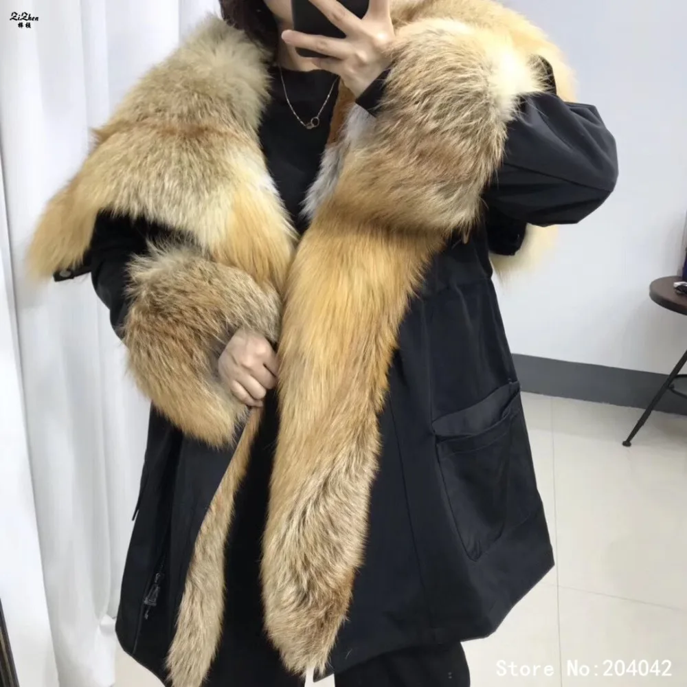 ZiZhen Parka Overcoat Real Rex Rabbit Fur Inside Full Belt Big Sliver Fox Fur Collar Thick Warm Winter Woman WEIZHEN20191030-1