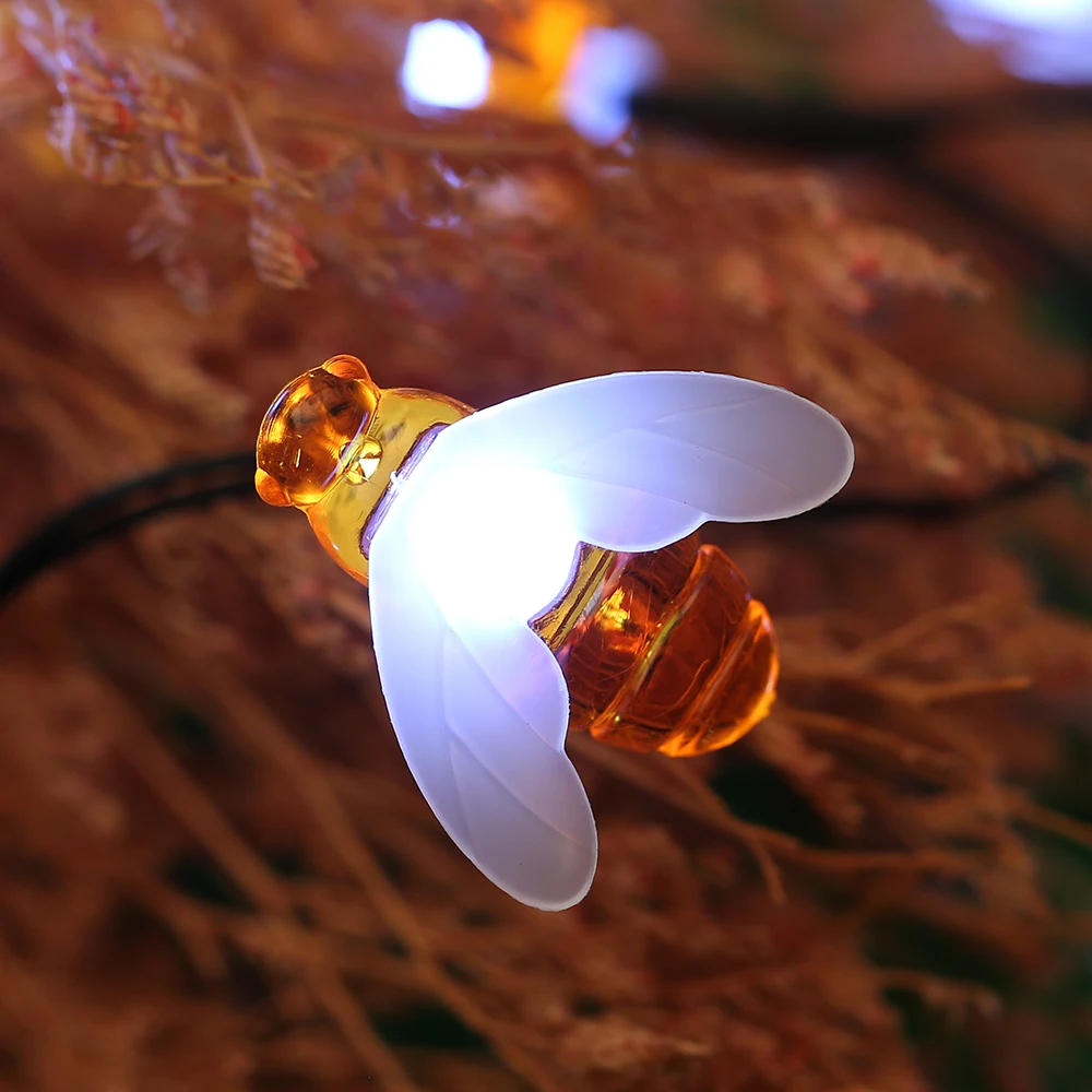 Solar Powered Garden String Light 7m/22.97ft 50 Beads Honey Bee Fairy String Lights IP65 Waterproof Outdoor for Party Garden