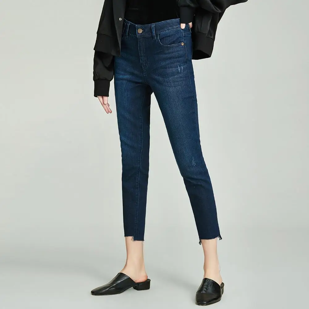 

HAVVA New Arrivals Denim Pants Women Fashion Irregular Dark Blue Slim Soft Female Cropped Jeans K4498