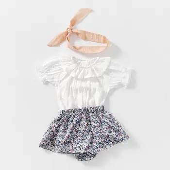 

Summer 3pcs Baby Girls Clothing Set Infant Clothes Cute Newborn Girl Bubble Sleeve Linen Tops+floral Short+headband Baby Outfits
