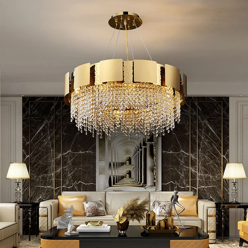 Хрустальная люстра для гостиной современная роскошная Золотая лампа из