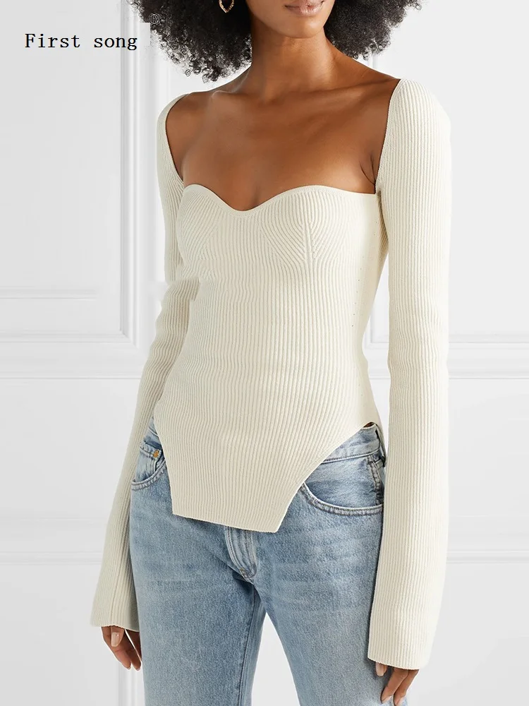 Женский облегающий пикантный свитер First song с квадратным вырезом топ новинка 2020