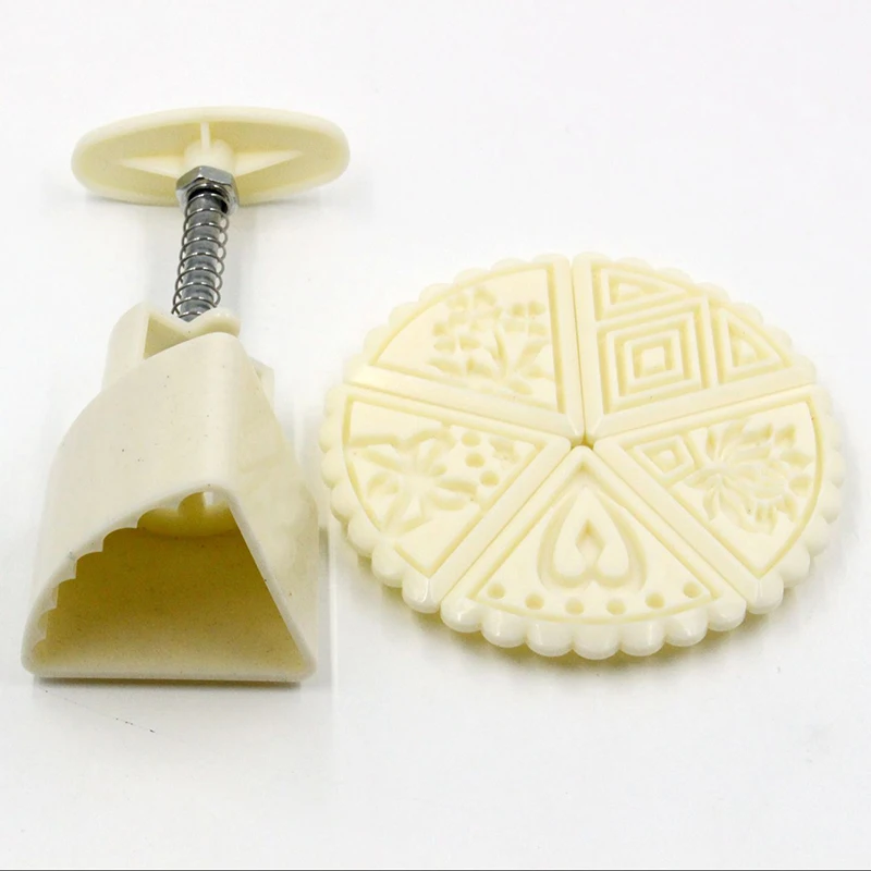 

Mooncake Mold Press with 5 Stamps Flower Triangular Shape Decoration Tools for Baking DIY Cookie SLC88