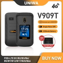 UNIWA-teléfono móvil V909T con tapa 4G, dispositivo móvil de gran empuje, pantalla Dual, cámara de 0.3mp, Radio FM, teclado ruso, hebreo, concha de almeja