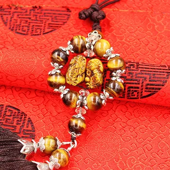 

Automobile Hanging Ornament Natural Tiger's Eye Stone Double Pixiu Hanging Decoration Top Grade Jade Protective Talisman Car Pen
