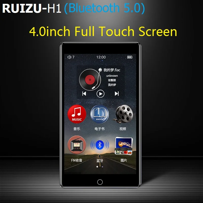 

2019 RUIZU H1 Full Touch Screen 4.0inch MP3 Player Bluetooth 8GB Music Player Support FM Radio Recording Video E-book With Built