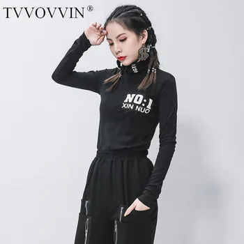 

Korea 2020 New Spring Letter Decoration Turtleneck Pullover T-shirt Women Irregular Personality Split Tops Tide PD044