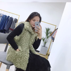 bean green SJ1049 Баша кудрявый ягненок высокое качество милая девушка Популярные овечья кожа мех жилеты без рукавов - Цвет: bean green