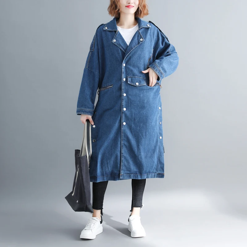 Photo Shoot Limit 85 Yuan Korean-style Large Size Autumn Clothing Mid-length Denim Windbreaker Coat#9052