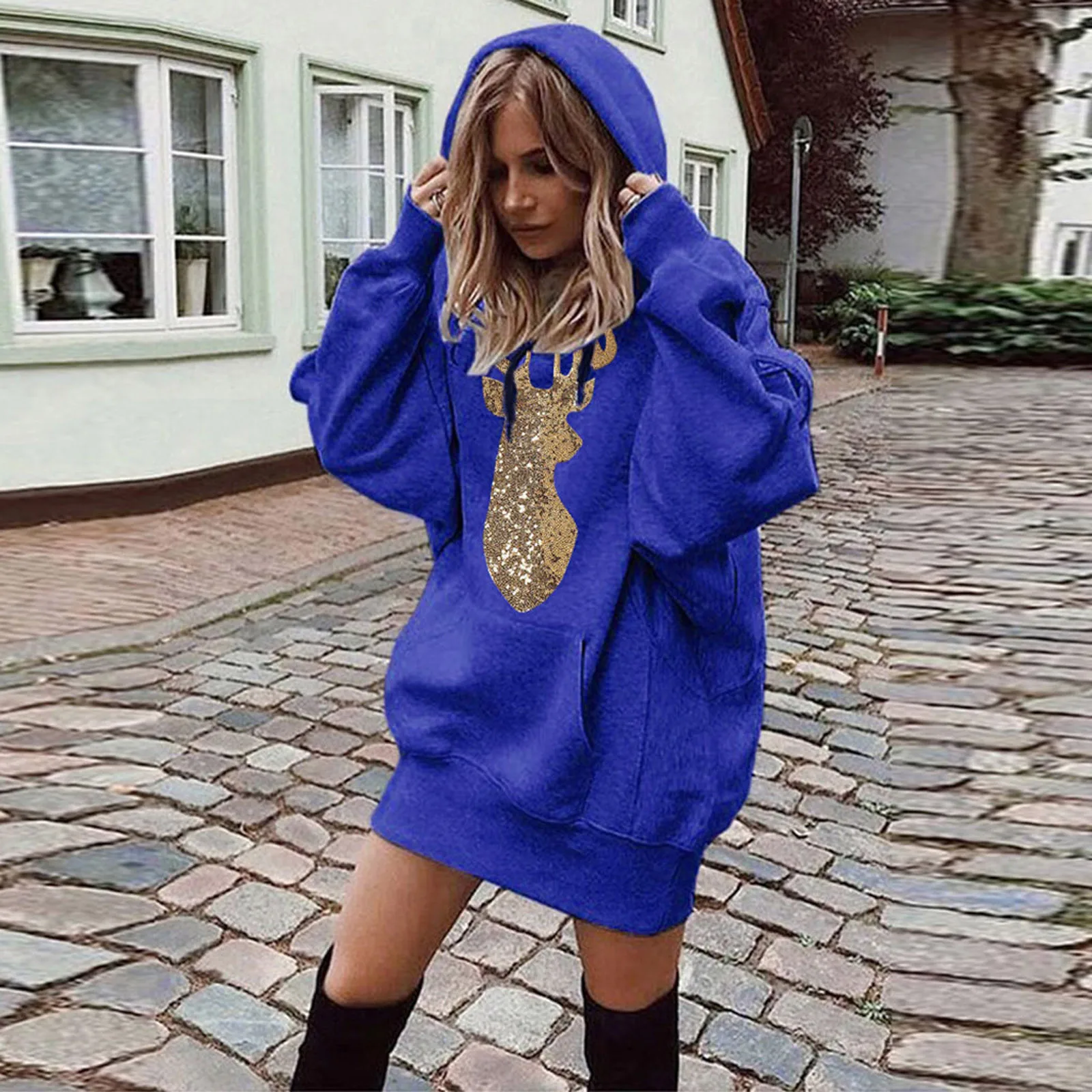 Oversized Hoodie Dress Women Sweatshirt Casual Long-sleeved Pocket Pullover Hoodie Sweatshirt Pullover Tops Kawaii Clothes Korea 2