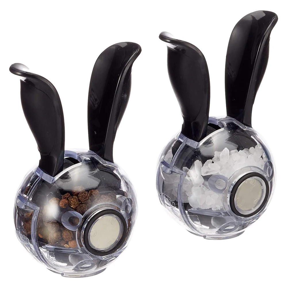 Salt and Pepper Grinder Mini Manual Spice Grinder Multifunctional Kitchen Tools Black Rabbit Ears Design Abrader