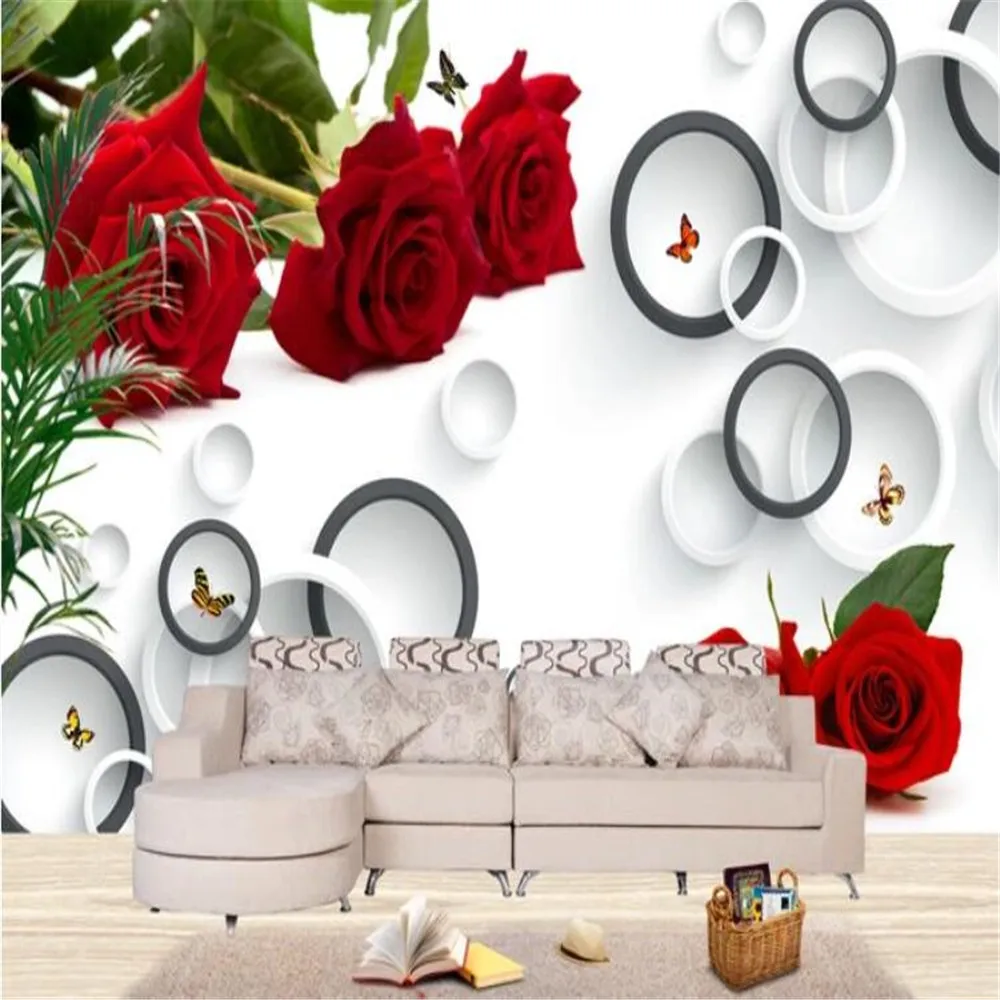 

Milofi customized large 3D wallpaper mural fashion rose 3D ring TV background wall