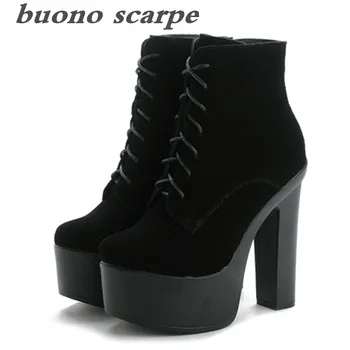 

Winter new thick-soled lace with Martin boots short boots women plus velvet 13cm