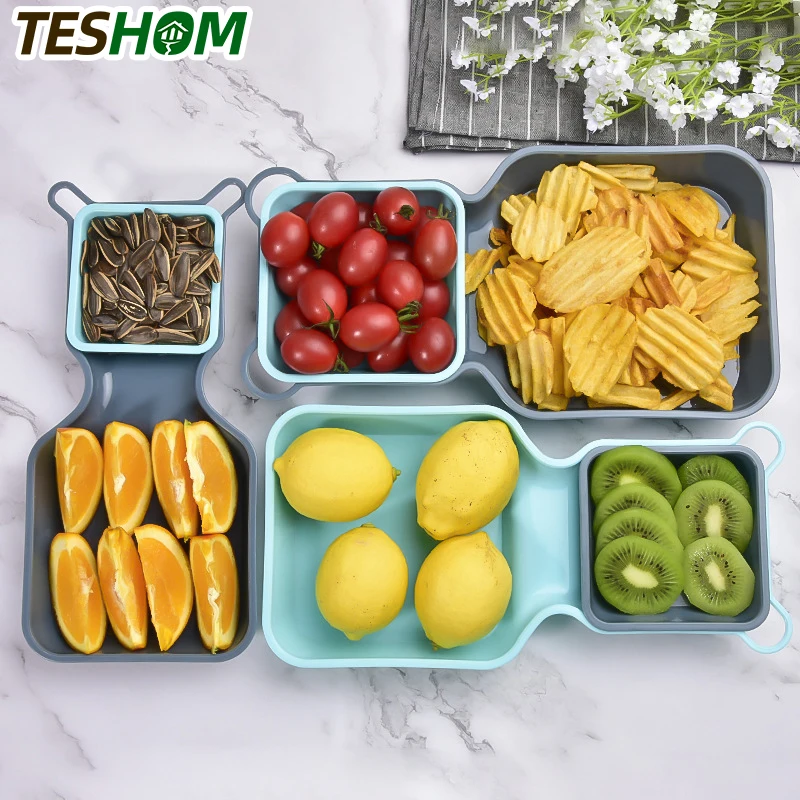 

10Pcs/Set Fruit Platter Creative Plates Storage Box Dried Fruit dish Snack Plates Multi-layer Divided Candy Dessert Container
