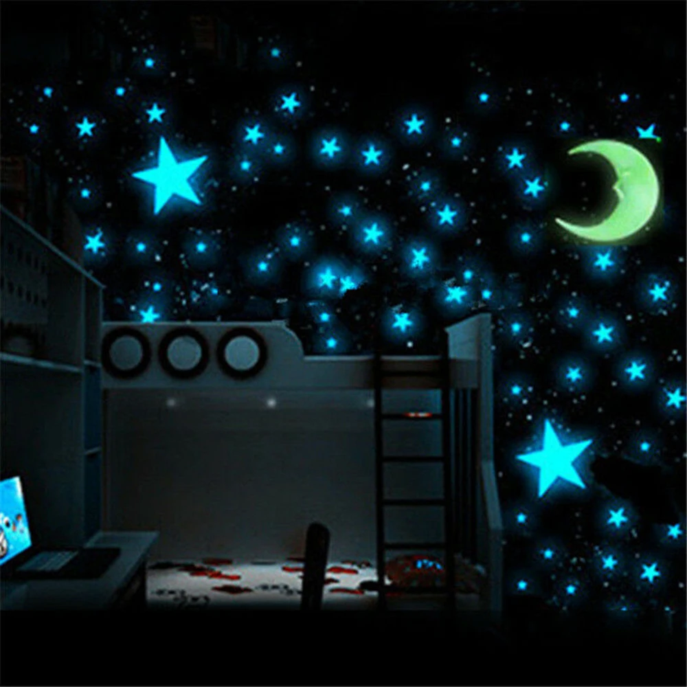 

100pcs Stars Moon Glowing In The Dark Wall Sticker Lighting in Night Art Stickers for Kids Rooms Decoration