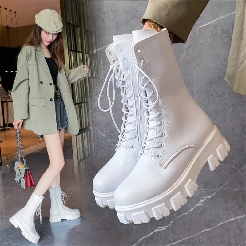 Женские ботильоны из искусственной кожи Martens белые мотоциклетные ботинки на