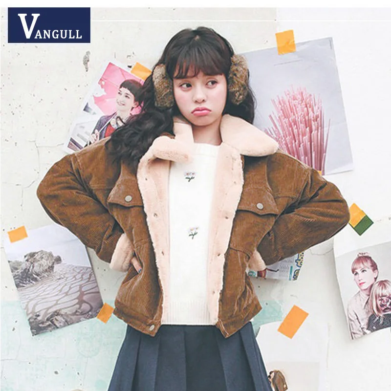 astounding  Vangull Women Loose Corduroy Jacket Women New Thick Winter Faux Rabbit Fur Jackets Ladies Cute Oute