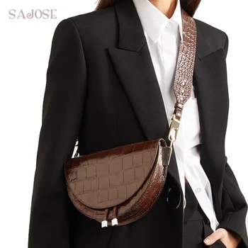 

Women Crossbody Bag Fashion Crocodile Semicircle Saddle Bags PU Leather Shoulder Bags for female Handbags designer bolsas