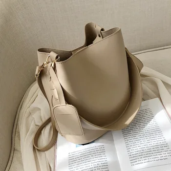 

casual wide strap buckets bag designer women shoulder bags luxury pu crossbody bag large capacity messenger bag simply purses