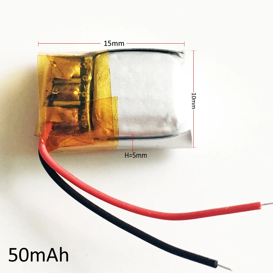 

3.7V 50mAh Lipo lithium polymer rechargeable battery 501015 for MP3 GPS bluetooth headset video pen toy smart band 5x10x15mm