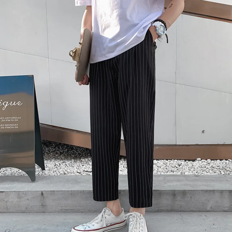 

Men's casual pants 2020 spring and summer new retro comfortable loose striped nine-point pants young fashion men's clothing