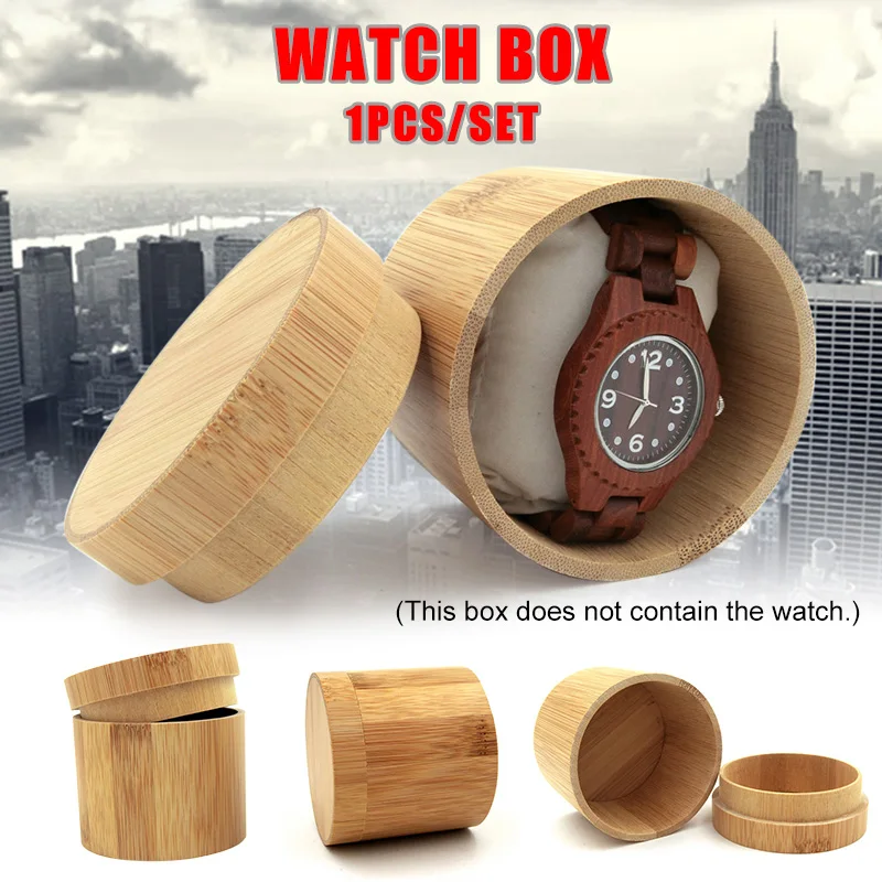 

Round Wooden Watch Box Pure Bamboo Wood Vintage Watch Box for Men Women Birthday Gift KQS8