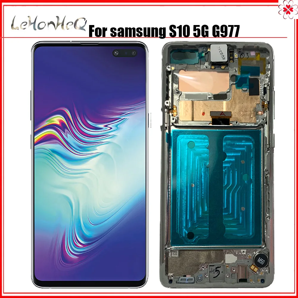 Super Amoled ЖК-дисплей для Samsung S10 сенсорный с рамкой сменный дигитайзер ремонт G977 G977B