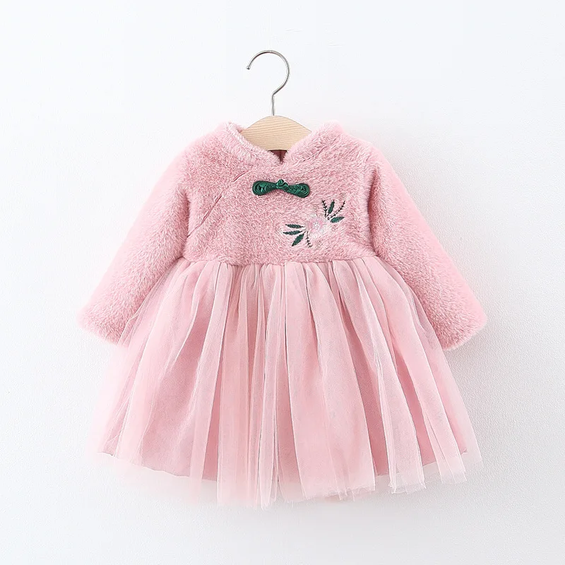 Зимнее платье для девочек; плюшевая детская одежда с вышивкой;
