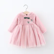 Зимнее платье для девочек; плюшевая детская одежда с вышивкой;