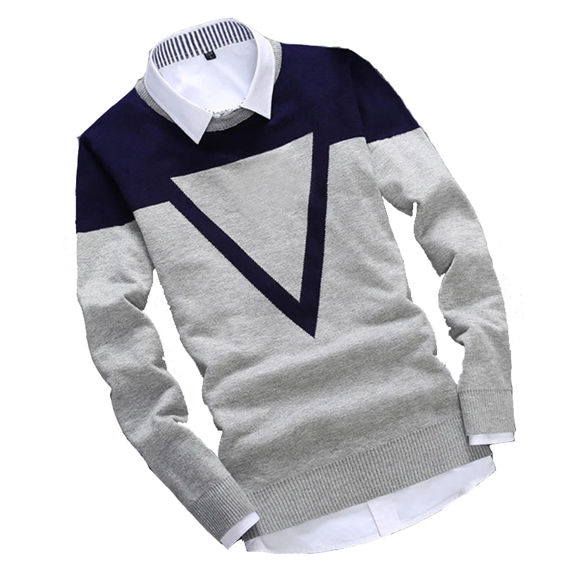 Jersey de algodón para hombre, jersey de moda triangular, informal, Otoño, camisa falsa, para mantener el calor, J705, tejidos nuevos