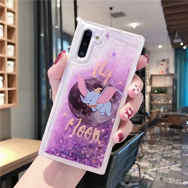 Милый Dumbo Fly Moon Elephant фиолетовый сыпучий песок с блестками чехол для телефона samsung galaxy note 10 чехол samsung galaxy note 10 pro