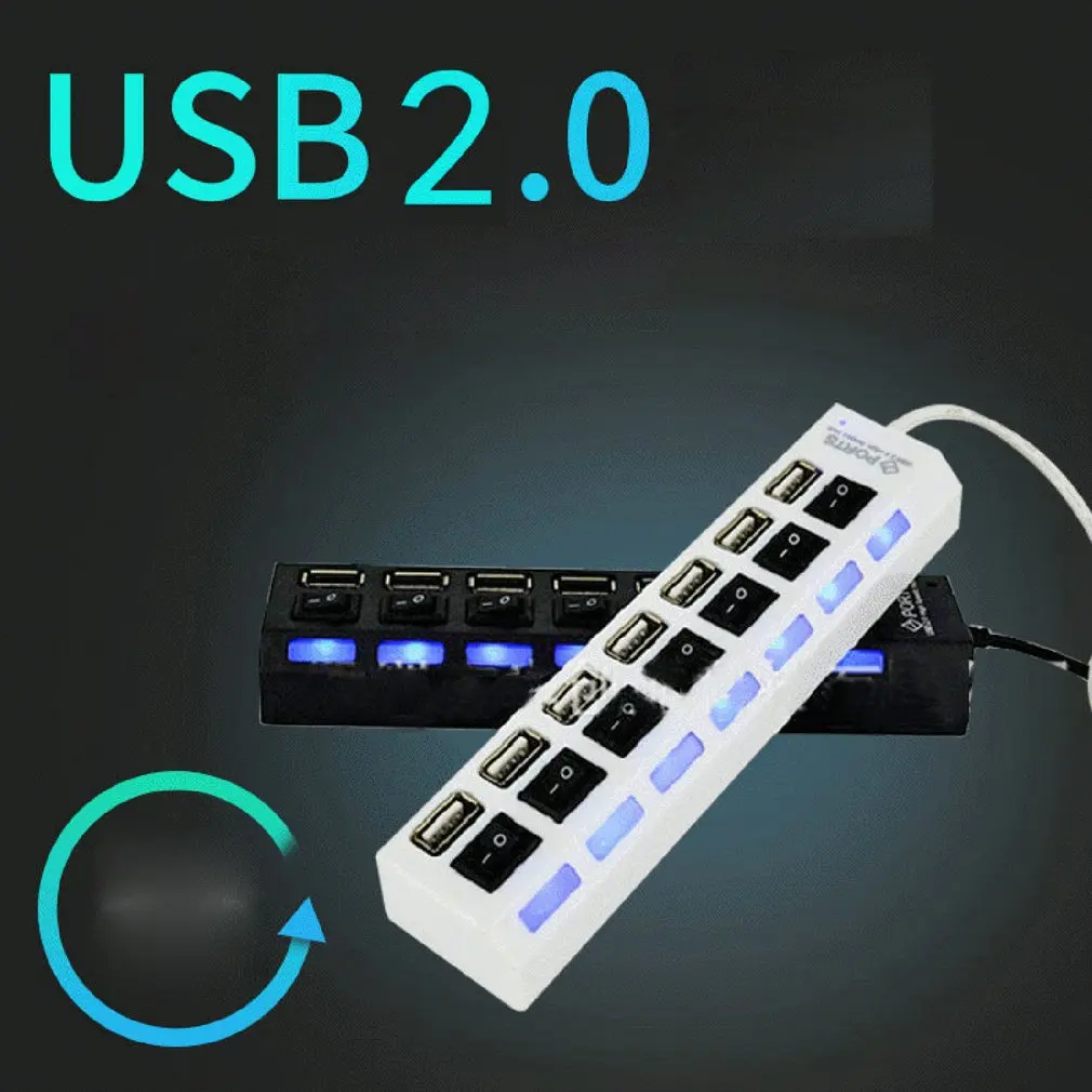 7 портов usb-хаб светодиодный USB Высокоскоростной адаптер 480 Мбит/с usb-хаб с выключателем питания для ПК, ноутбука, ПК, ноутбука с включением/выключением