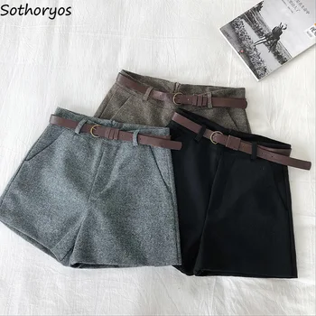 

Shorts Women Spring High-waist Sashes Zipper Wide-leg Fashion Solid Casual Office Ladies Students Elegant Outwear Retro Chic New