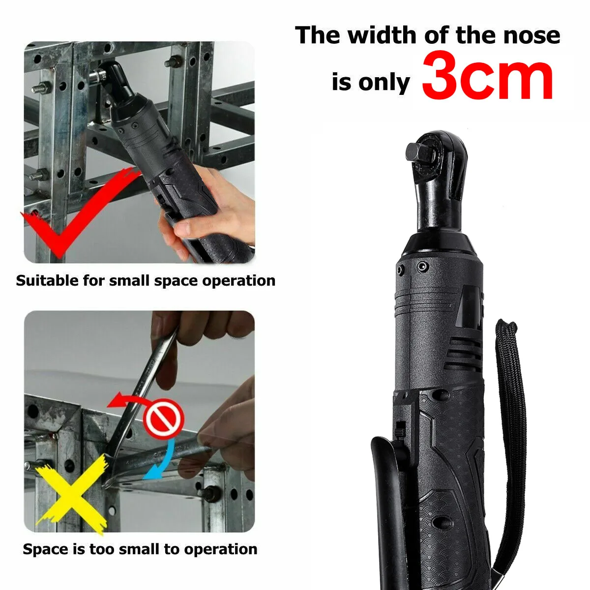 18V Electric Wrench 3/8 Inch Cordless Right Angle Ratchet Rechargeable Scaffolding 60N.m Wrench 260RPM with Li-ion Battery