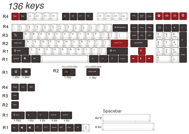 Черный/Красный 108 клавишей сублимируемый краситель клавишные колпачки из ПБТ для механической клавиатуры Cherry filco Ducky keycap Вишневый профиль только ключей - Цвет: Black Red White 136